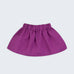 Saia infantil em linho roxo para meninas, vista de frente, com cós elástico e modelagem ampla.