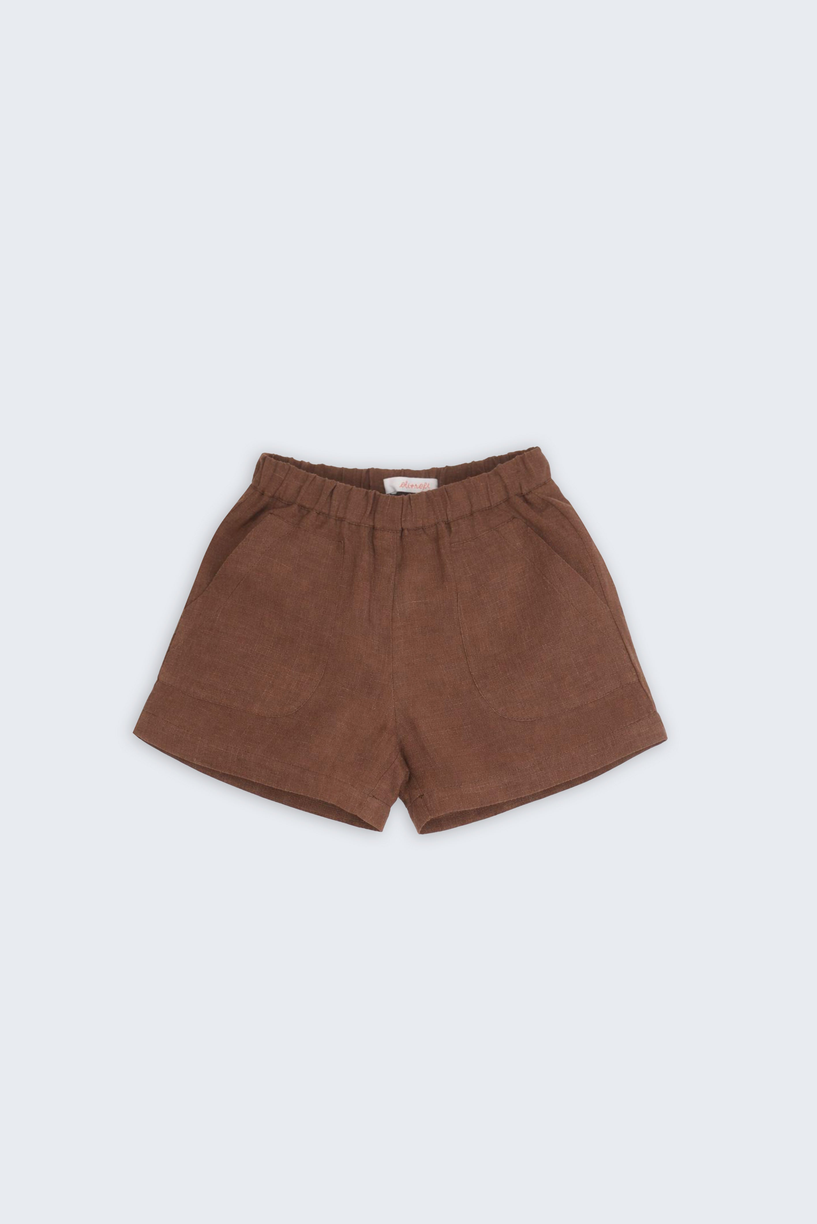 Shorts infantil em linho marrom para menino Oli e Sofi