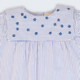 Vestido Bordinha Listrado Azul Flores